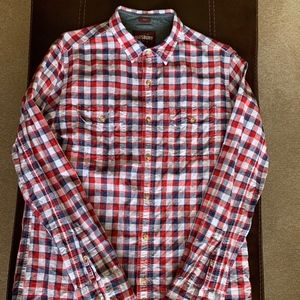 Alesbury red, white, blue linen shirt, size M slim